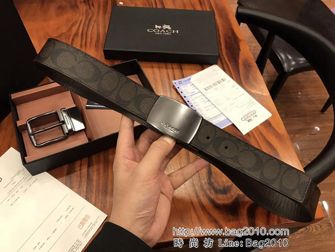 蔻馳 新款 男士雙扣裝 純銅電鍍皮帶扣 搭配官方專用頭層牛皮 男款皮帶  xfp1065